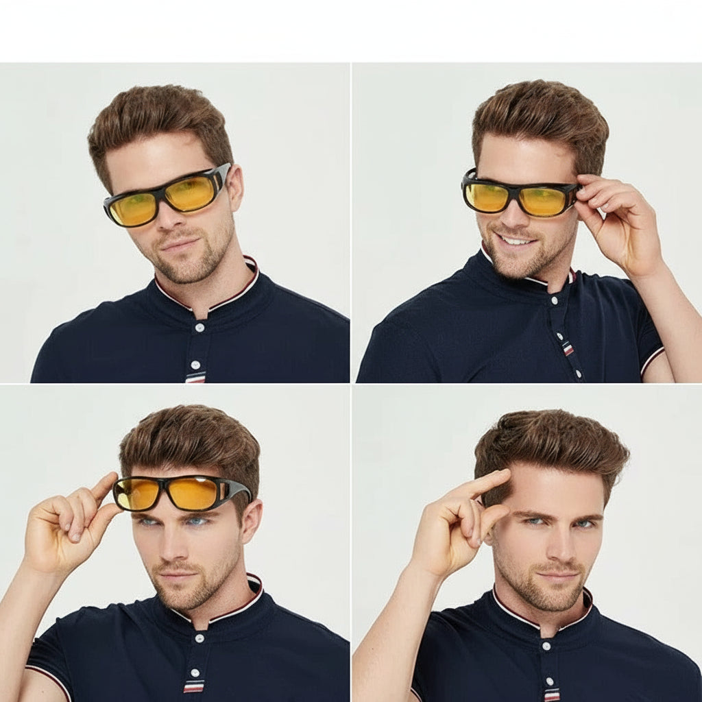 Yellow Tint Night Driving Glasses with Glare Reducing Lenses and Black Frame for Evening Commutes