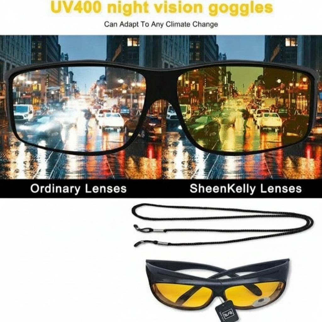 Yellow Tint Night Driving Glasses with Glare Reducing Lenses and Black Frame for Evening Commutes