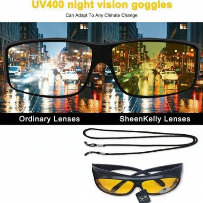 Yellow Tint Night Driving Glasses with Glare Reducing Lenses and Black Frame for Evening Commutes