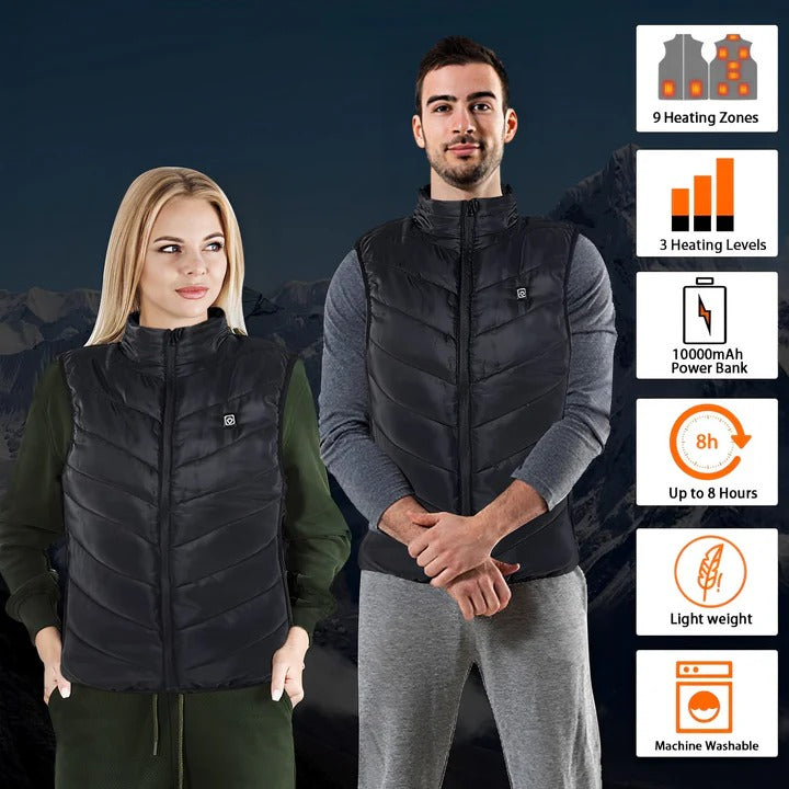USB Rechargeable Heated Vest with Adjustable Fit for Outdoor Wear, Unisex