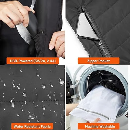 USB Rechargeable Heated Vest with Adjustable Fit for Outdoor Wear, Unisex