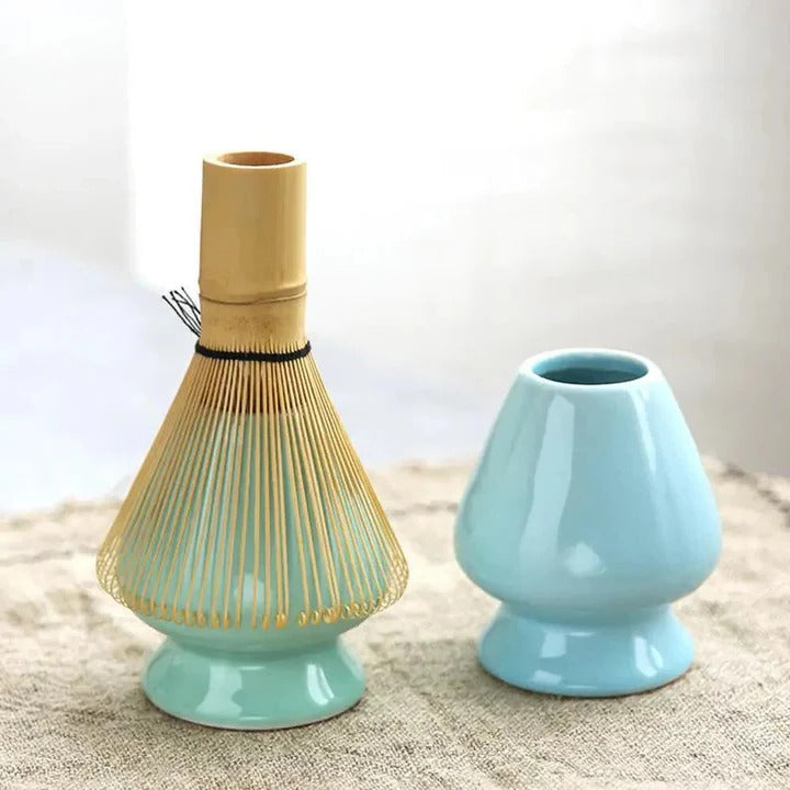 Traditional Matcha Tea Set with Ceramic Bowl with Bamboo Whisk and Spoon