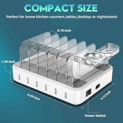 Multiple Device Charging Station Organizer with Fast USB Charging