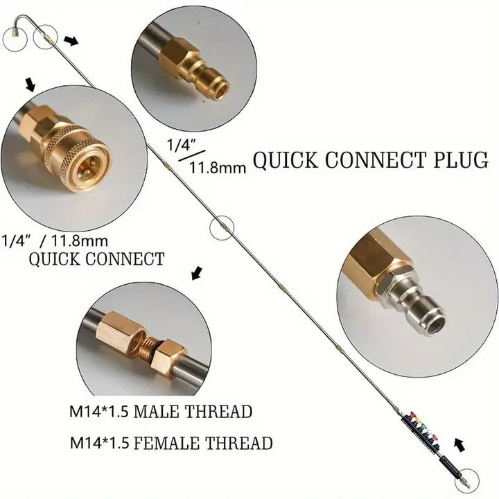 Pressure Washer Telescoping Wand Kit with Nozzles and Curved Gutter Rod