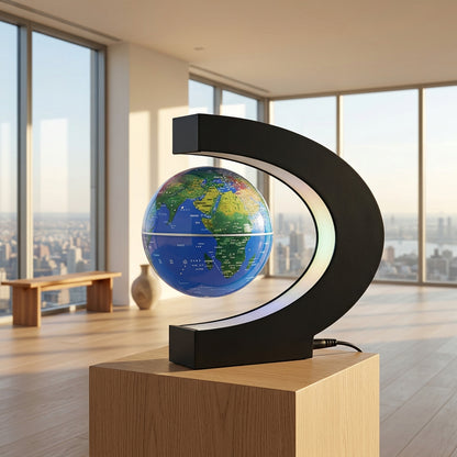 Levitating Globe with Electromagnetic Suspension and LED Ring Light, 3.5 Inch