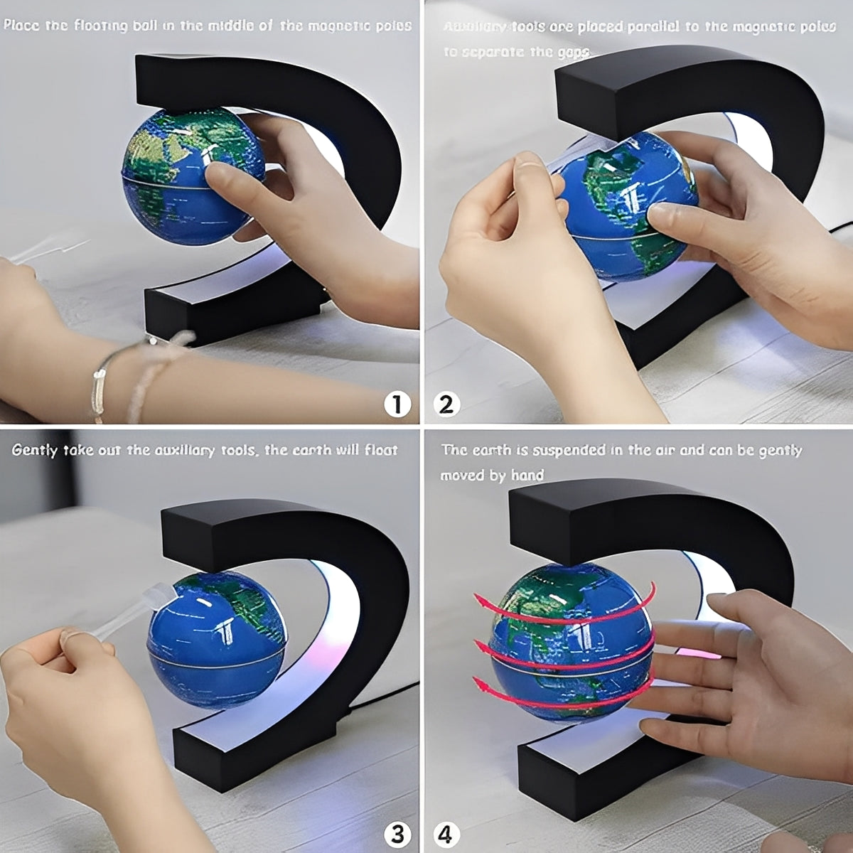 Levitating Globe with Electromagnetic Suspension and LED Ring Light, 3.5 Inch