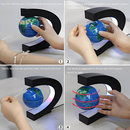 Levitating Globe with Electromagnetic Suspension and LED Ring Light, 3.5 Inch