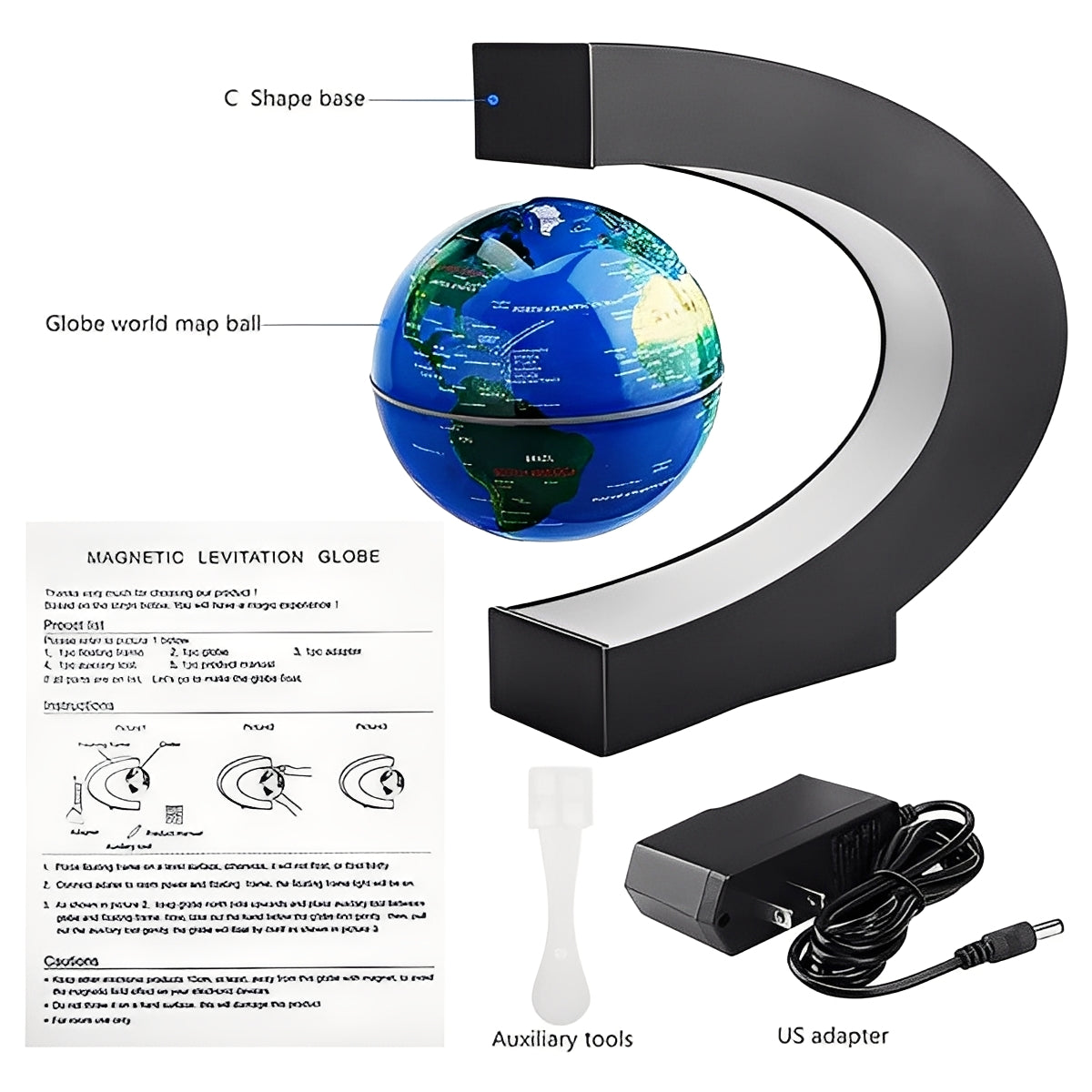 Levitating Globe with Electromagnetic Suspension and LED Ring Light, 3.5 Inch