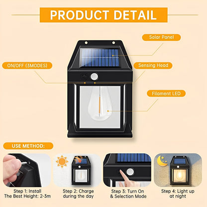 Solar Powered Outdoor Wall Lamp with Motion Sensor, Set of 2