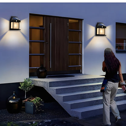 Solar Powered Outdoor Wall Lamp with Motion Sensor, Set of 2