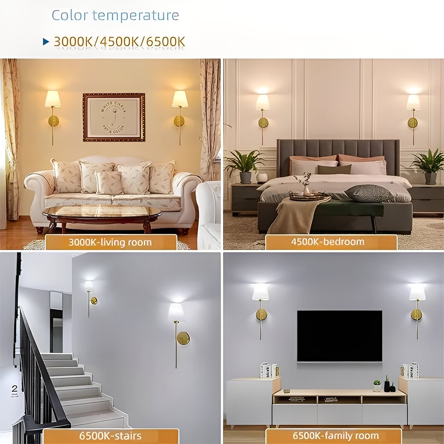 Wireless Wall Lights with Adjustable Color and Brightness, Set of 2