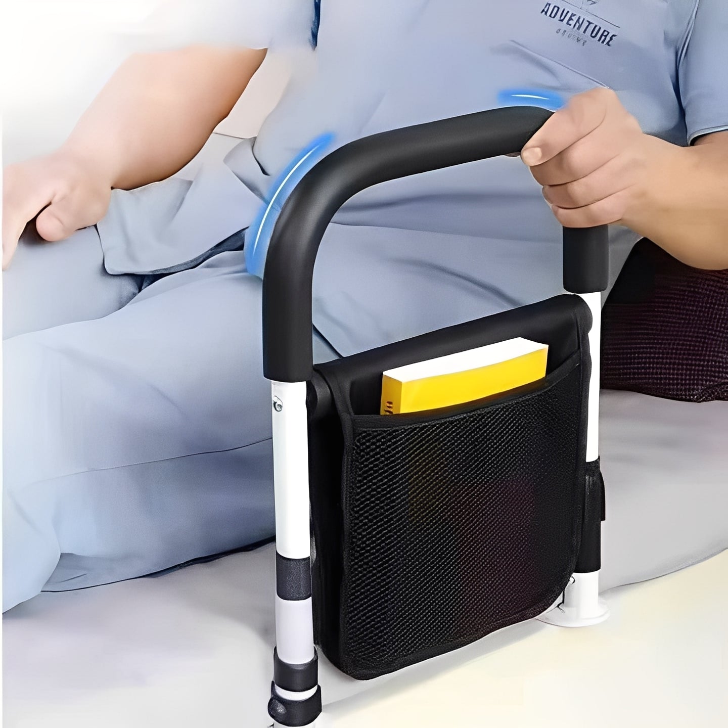 Adjustable Bedside Support Rail for Assisted Entry and Repositioning