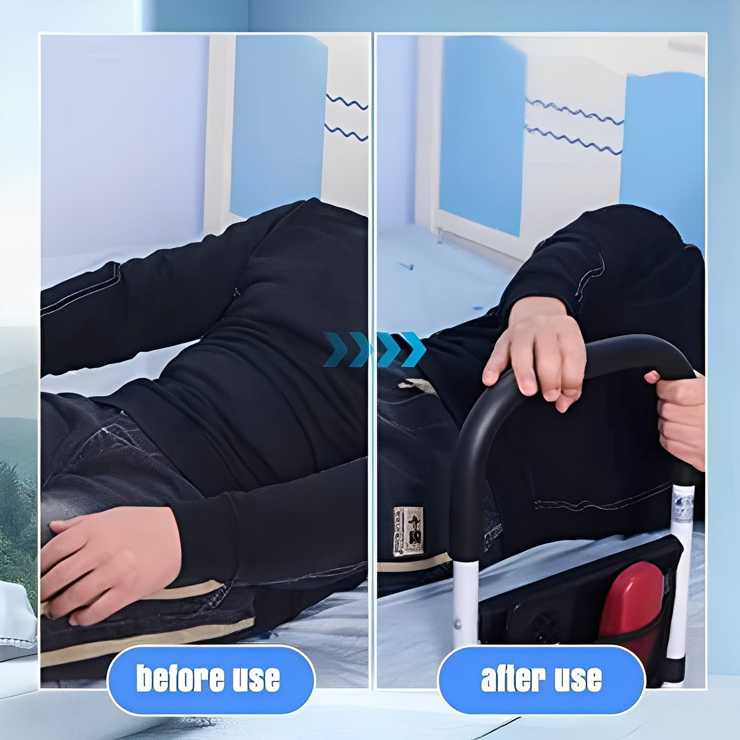 Adjustable Bedside Support Rail for Assisted Entry and Repositioning