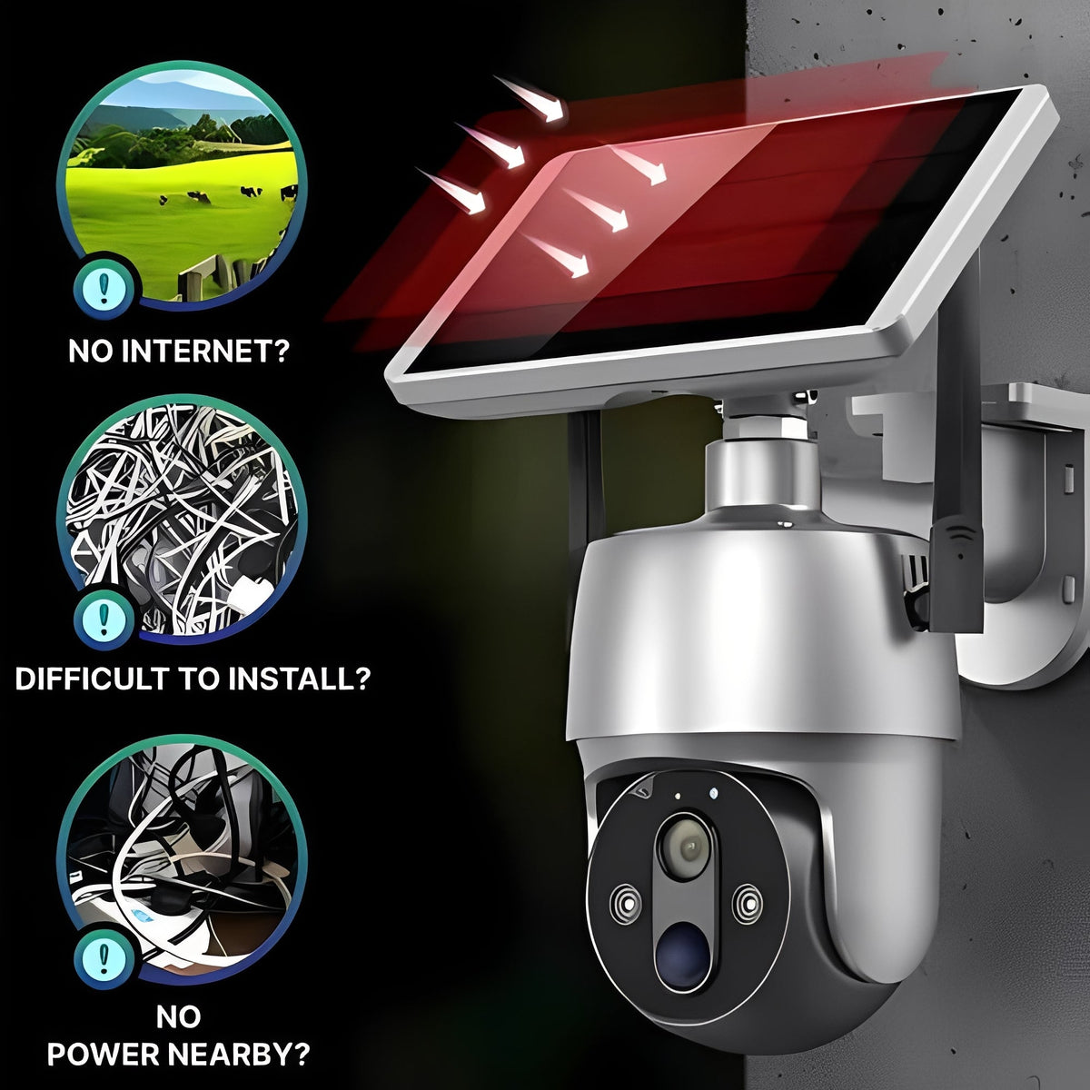 Solar Powered Wireless Outdoor Camera with 355 Degree Rotation, 1080P Video and Color Night Viewing