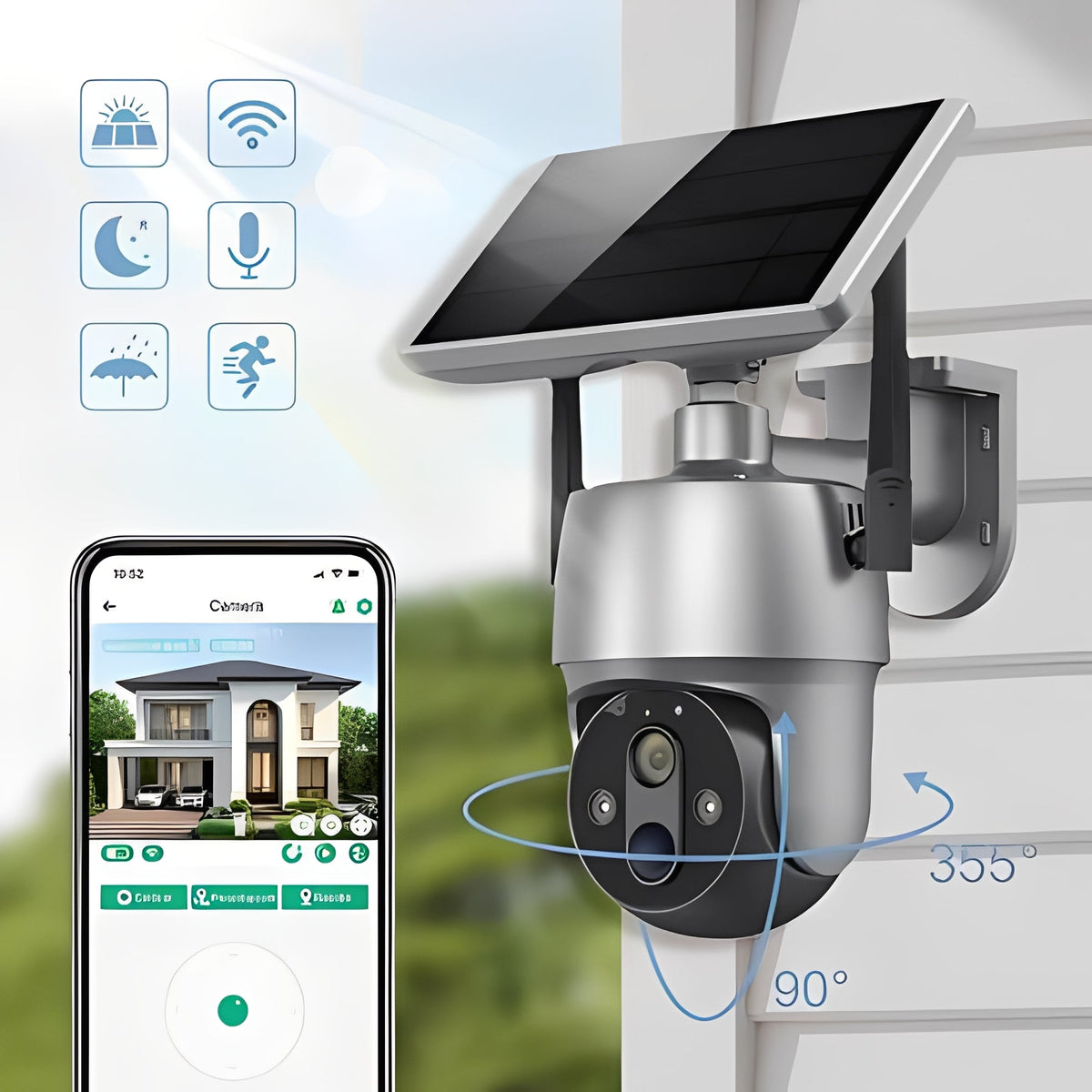 Solar Powered Wireless Outdoor Camera with 355 Degree Rotation, 1080P Video and Color Night Viewing