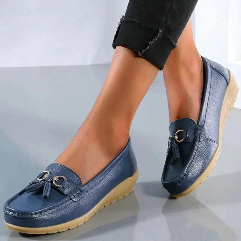 Leather Loafers with Insole Curve Design for Women