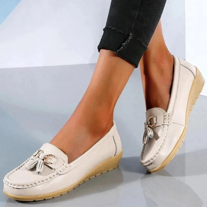 Leather Loafers with Insole Curve Design for Women