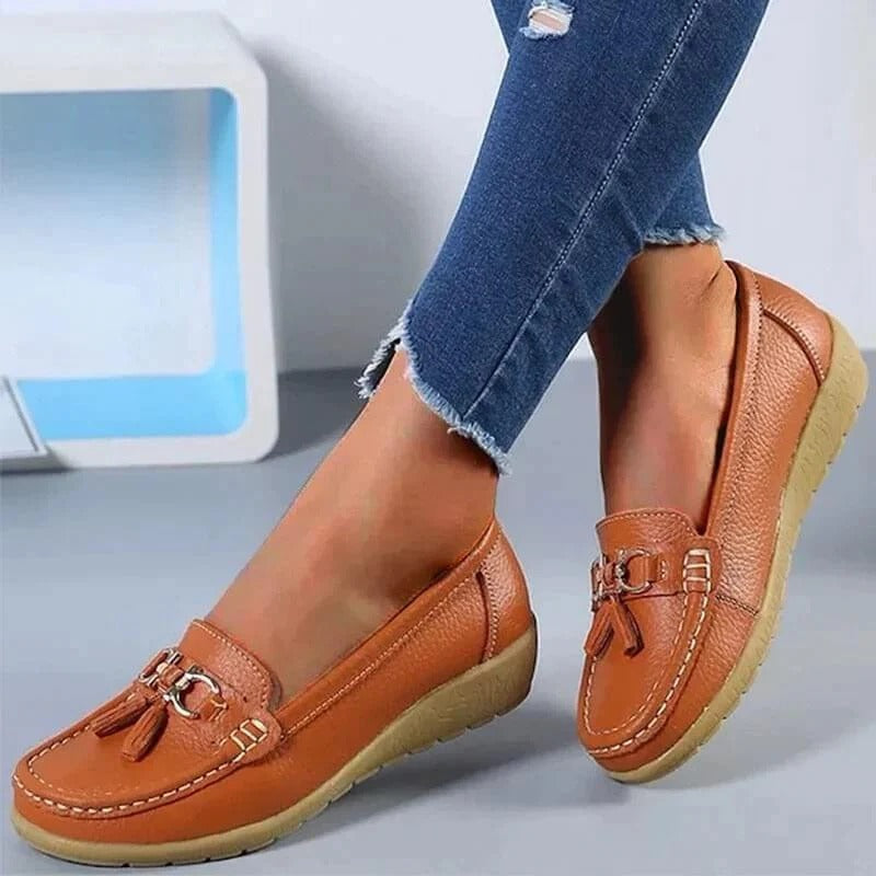 Leather Loafers with Insole Curve Design for Women