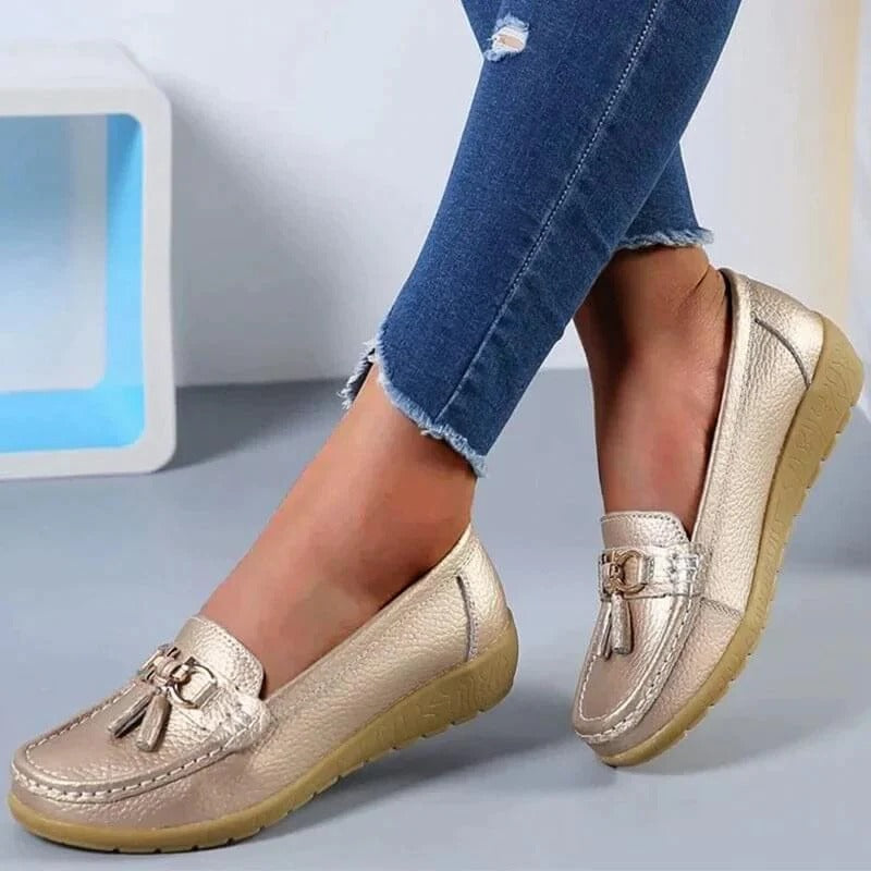 Leather Loafers with Insole Curve Design for Women