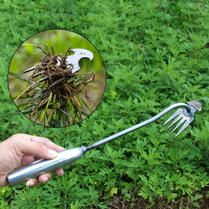 Hand Weeding Tool Remover with Four Steel Teeth for Lawn Care