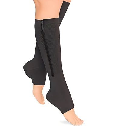 Open Toe Zip Stockings with Fabric Guard and Reinforced Seams