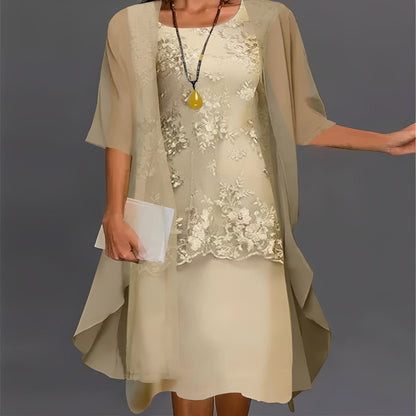 2-Piece Chiffon Dress for Women with Lace Detail Top
