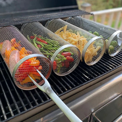 Stainless Steel Rolling Grill Basket with 360 Degree Rotation