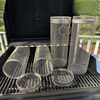 Stainless Steel Rolling Grill Basket with 360 Degree Rotation