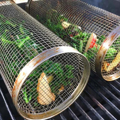 Stainless Steel Rolling Grill Basket with 360 Degree Rotation