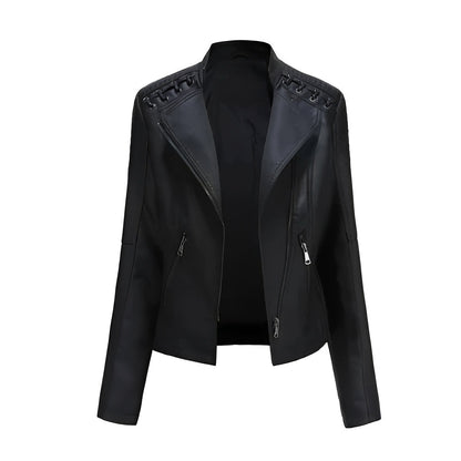 Womens Leather Jacket with Front Zipper