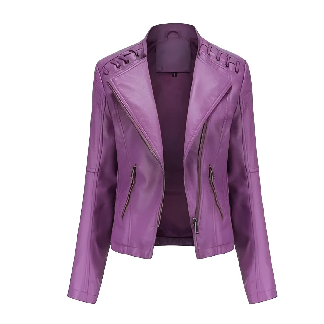 Womens Leather Jacket with Front Zipper