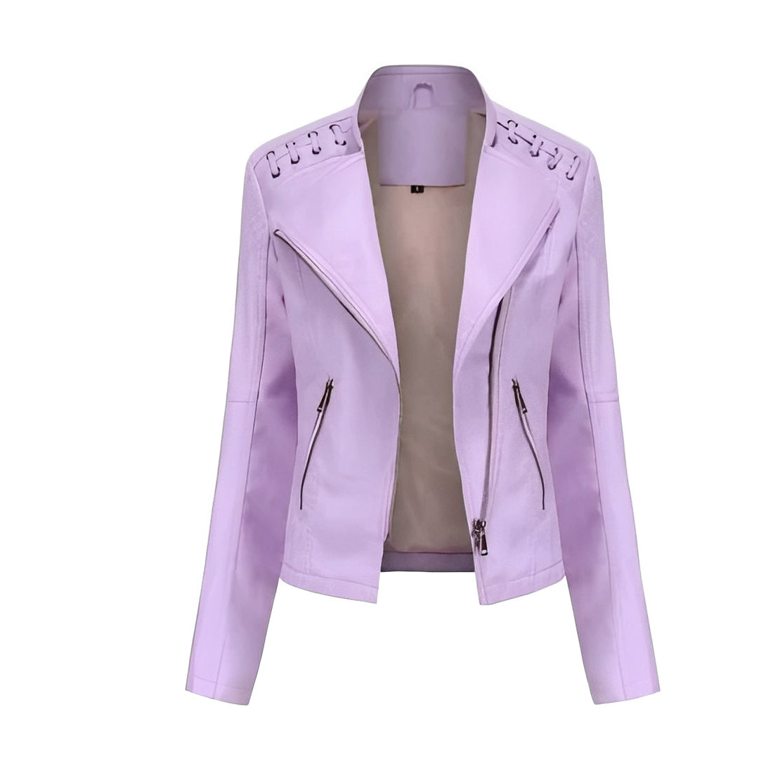 Womens Leather Jacket with Front Zipper