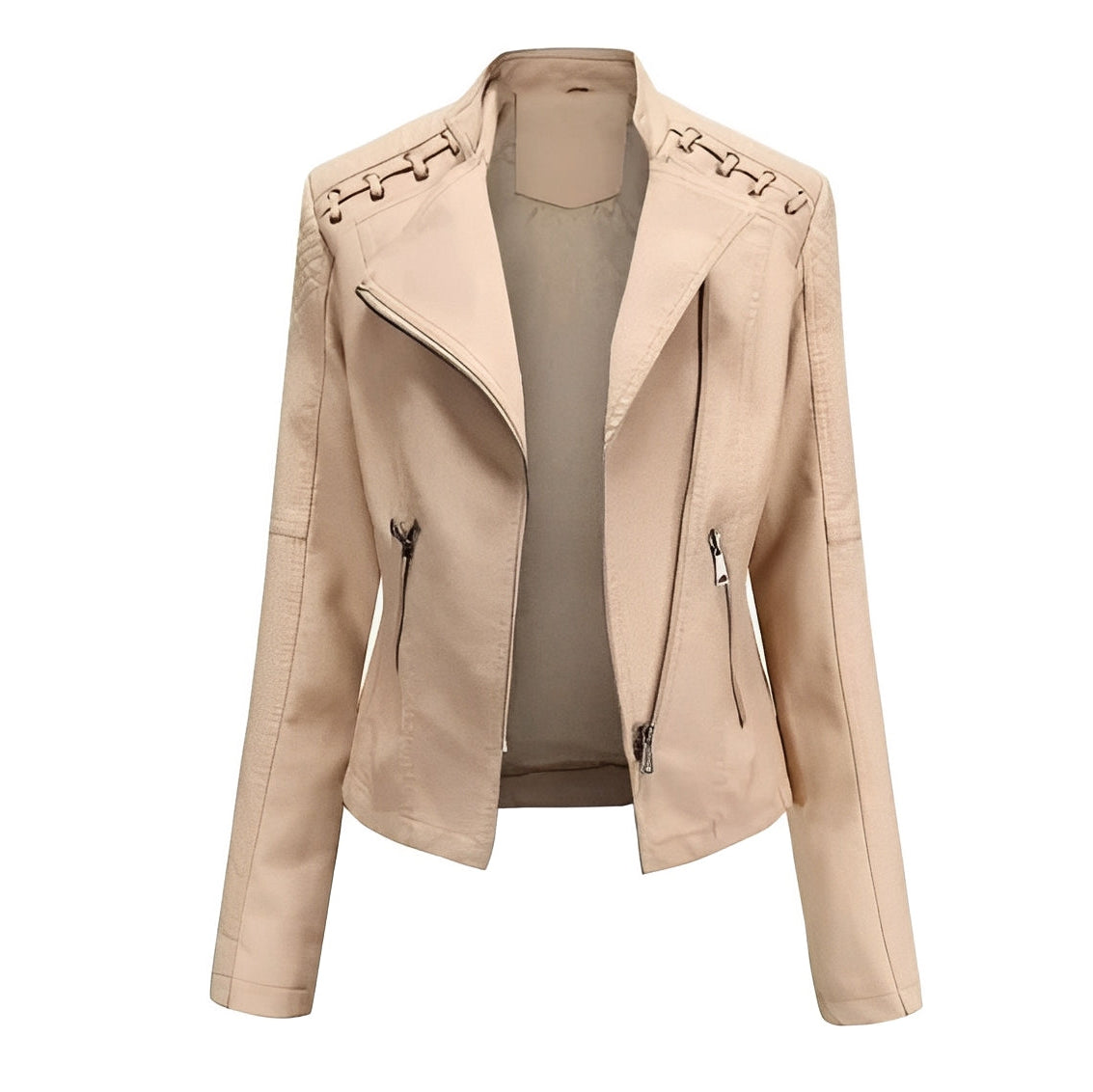 Womens Leather Jacket with Front Zipper