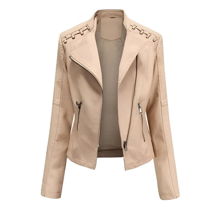 Womens Leather Jacket with Front Zipper
