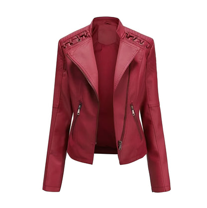 Womens Leather Jacket with Front Zipper