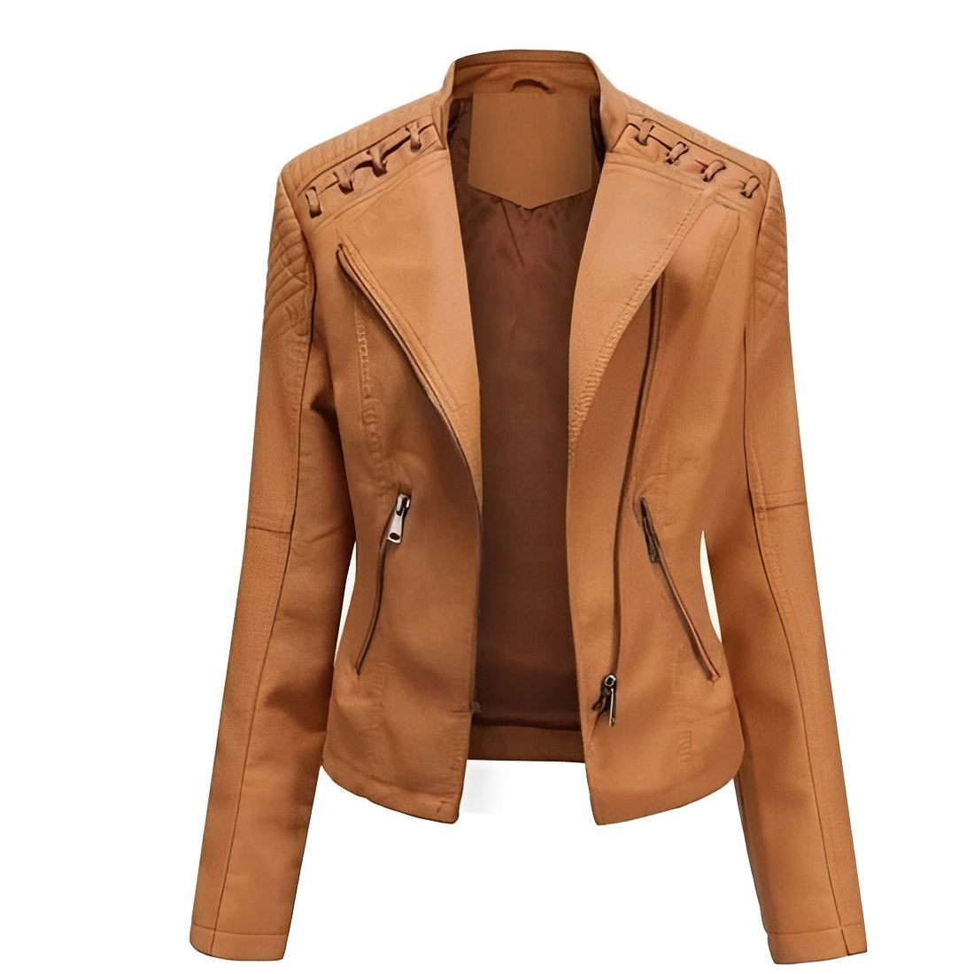 Womens Leather Jacket with Front Zipper