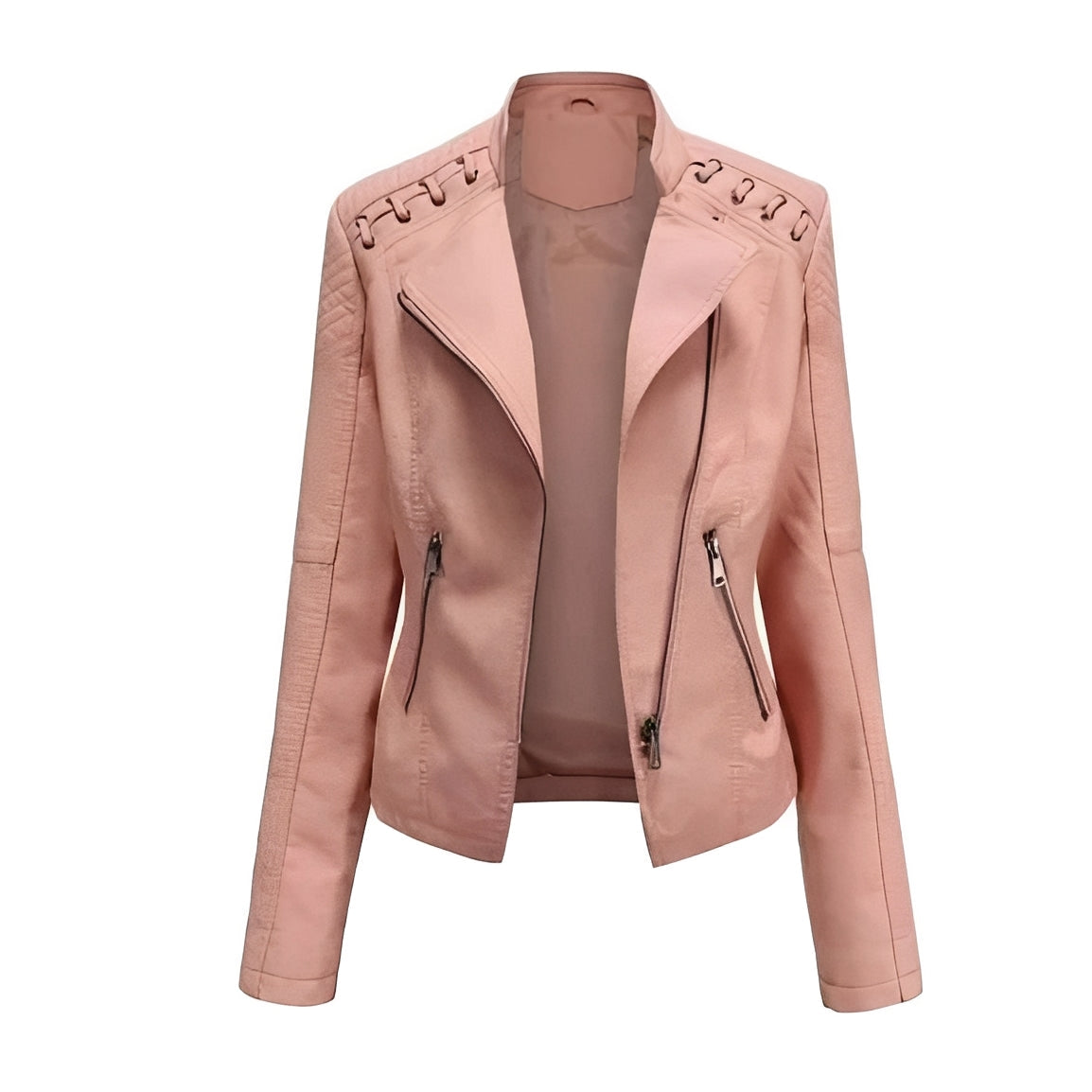Womens Leather Jacket with Front Zipper