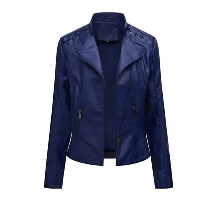Womens Leather Jacket with Front Zipper