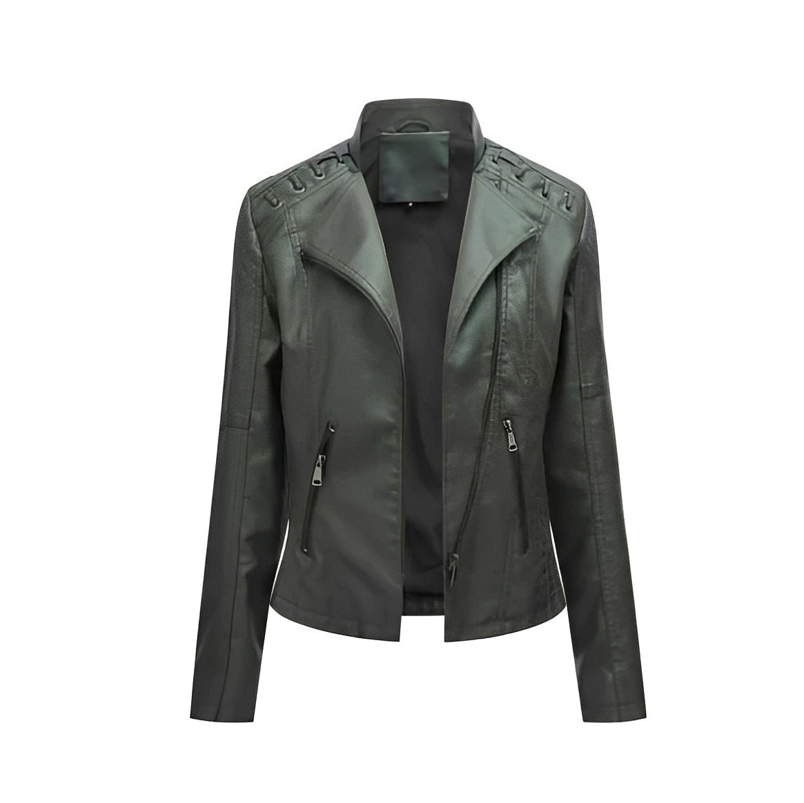 Womens Leather Jacket with Front Zipper