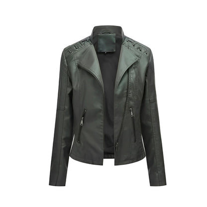 Womens Leather Jacket with Front Zipper