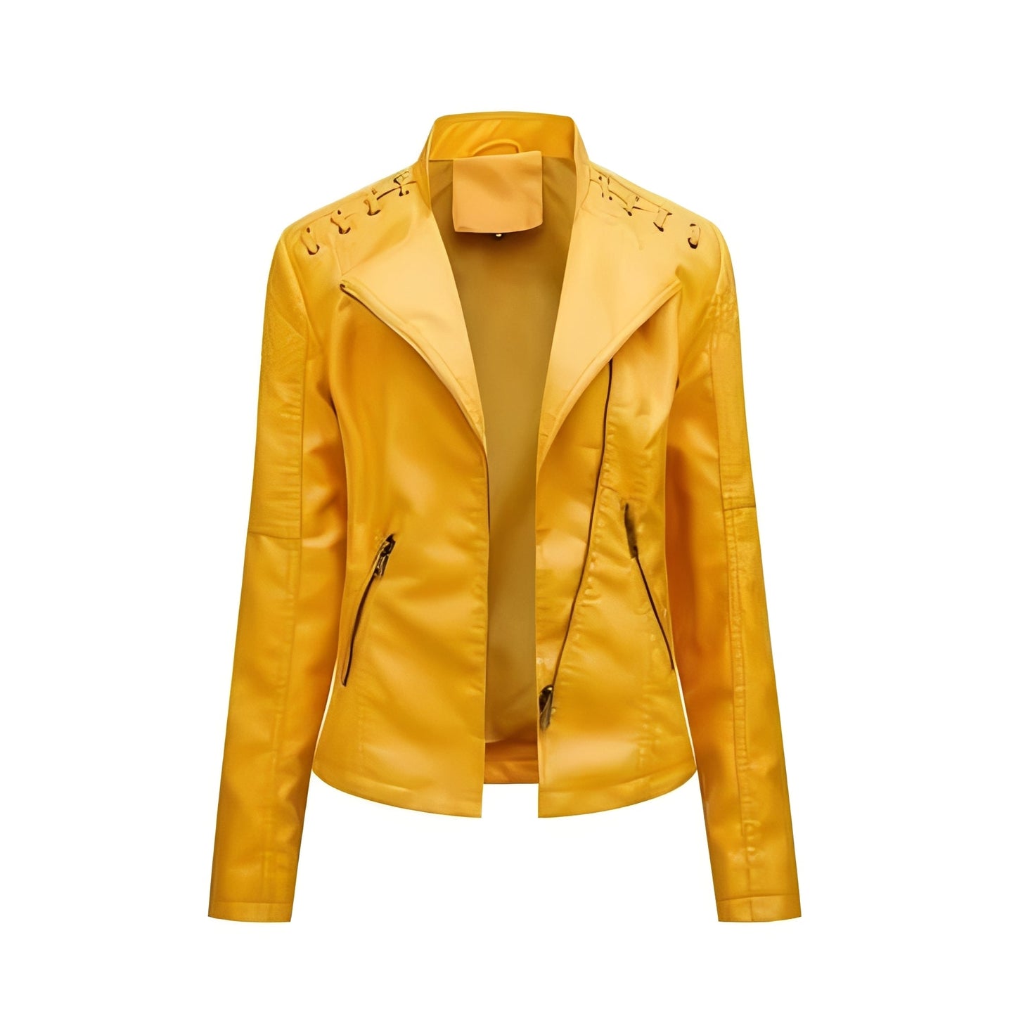 Womens Leather Jacket with Front Zipper