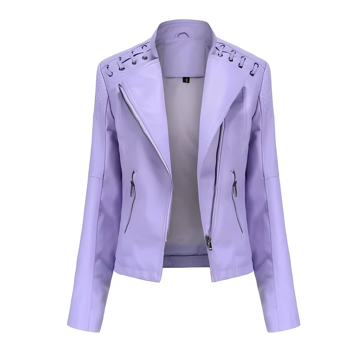 Womens Leather Jacket with Front Zipper