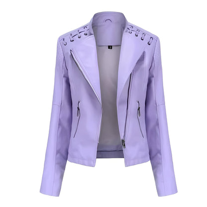 Womens Leather Jacket with Front Zipper