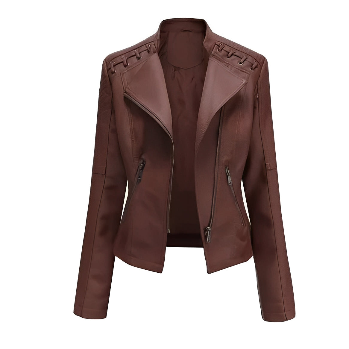 Womens Leather Jacket with Front Zipper