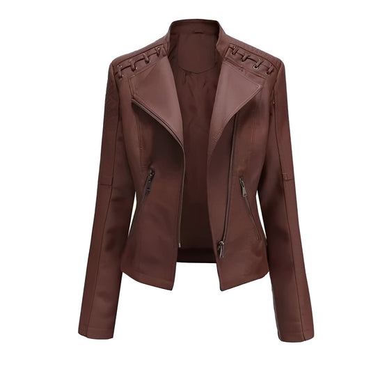 Womens Leather Jacket with Front Zipper