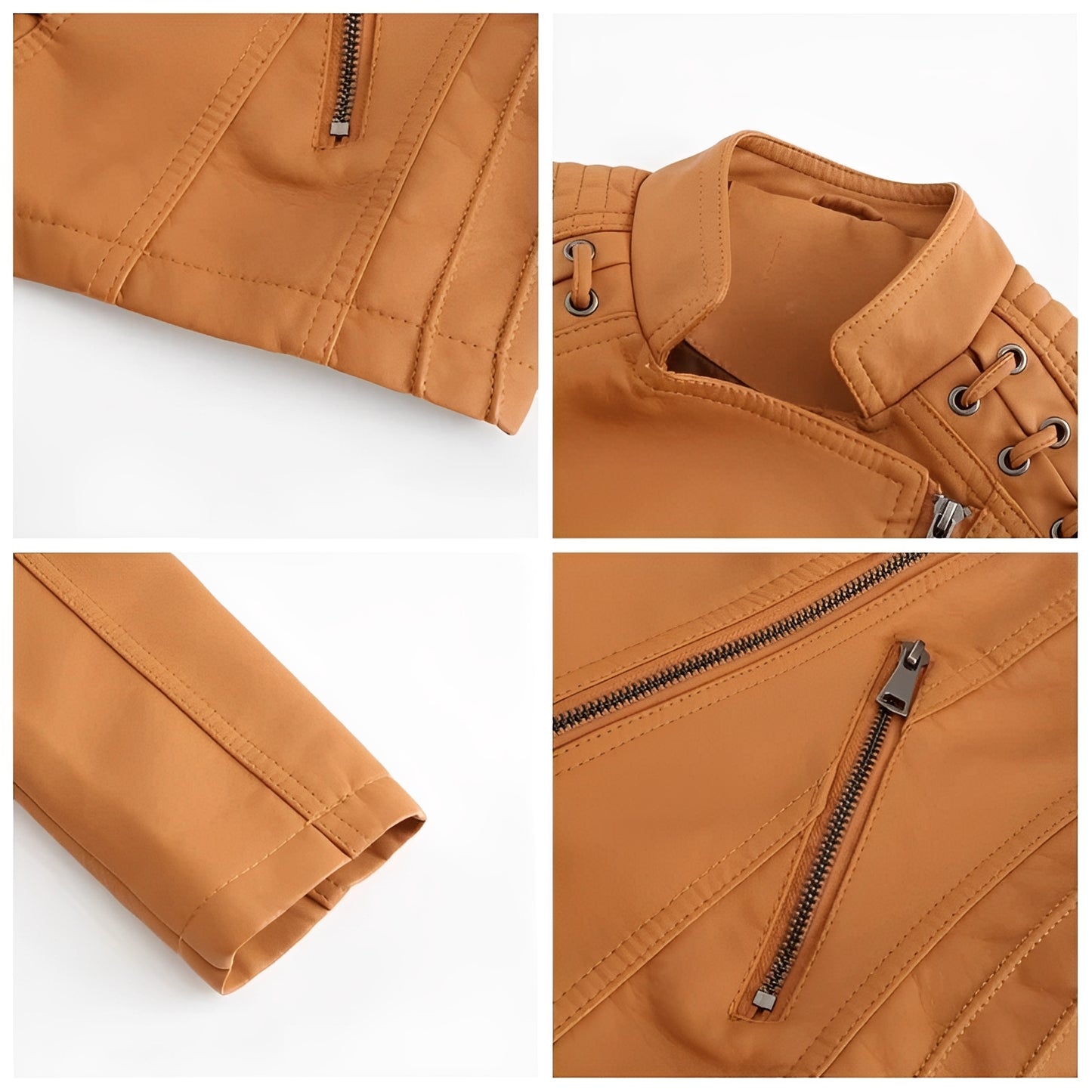 Womens Leather Jacket with Front Zipper