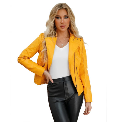 Womens Leather Jacket with Front Zipper