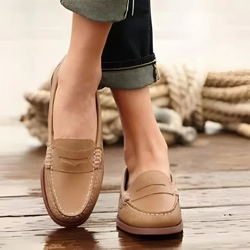 PU Leather Womens Slip On Loafers with Vintage Style Low Heel