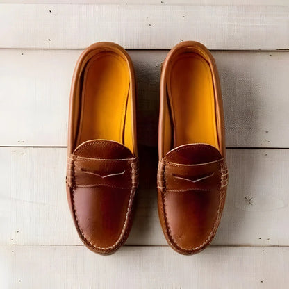 PU Leather Womens Slip On Loafers with Vintage Style Low Heel