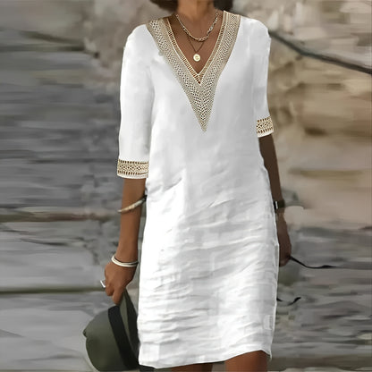 Womens Linen Summer Dress with Solid Color Design